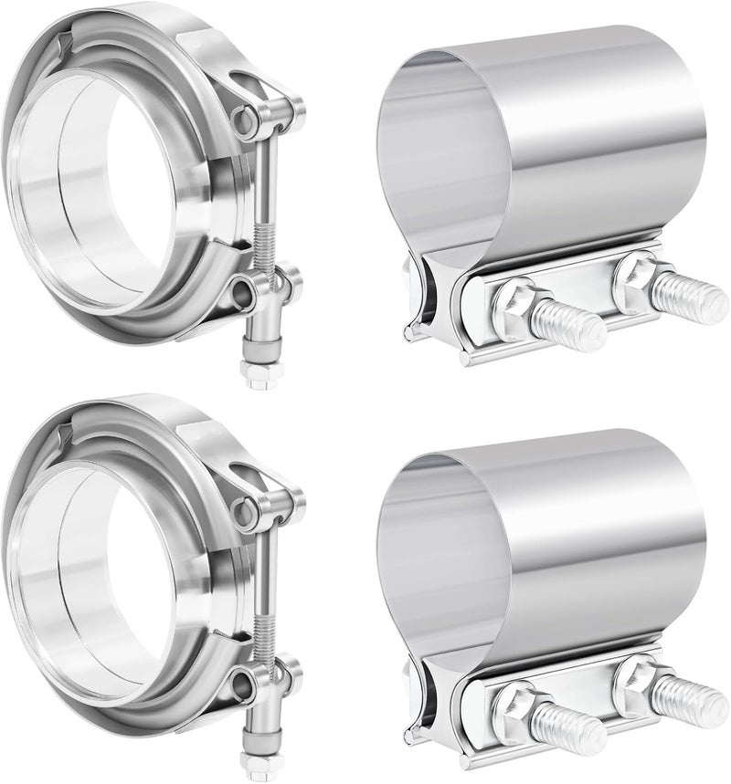 ouyanglong 2.5 Inch Exhaust Clamp & 3.0 Inch V Band Clamp with Flange Male Female for Mufflers Turbocharger Pipes, Stainless Steel 2 Pairs - Image 1